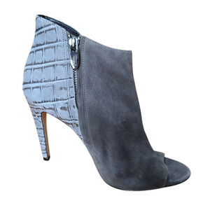 SIGERSON MORRISON Maitee Gray Suede Croc Print Open Toe Heels Booties 8B